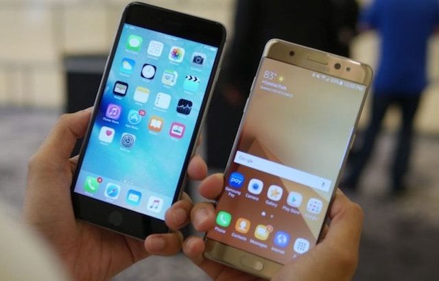 Galaxy Note 7 与 iPhone 6s Plus 屏幕对比